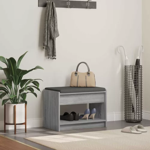 vidaXL Előtér pad Szürke Sonoma 63 x 38 x 45 cm Műanyag Fa és Szövet