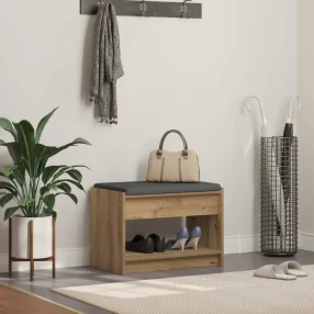   vidaXL Előtér pad Kézműves Tölgy 63 x 38 x 45 cm Műanyag Fa és Szövet