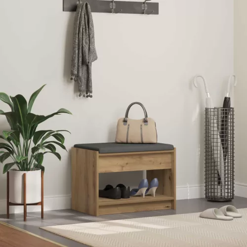 vidaXL Előtér pad Kézműves Tölgy 63 x 38 x 45 cm Műanyag Fa és Szövet