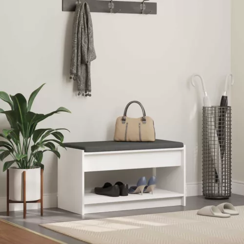 vidaXL Előtér pad párnával Fehér 83 x 38 x 45 cm Műanyag Fa és Szövet