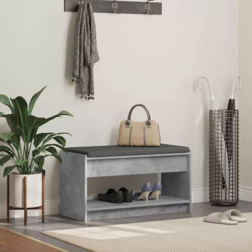 vidaXL Előtér pad Beton Szürke 83 x 38 x 45 cm Műanyag Fa és Szövet