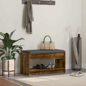   vidaXL Előtér pad Füstölt Tölgy 83 x 38 x 45 cm Műanyag Fa és Szövet