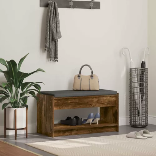 vidaXL Előtér pad Füstölt Tölgy 83 x 38 x 45 cm Műanyag Fa és Szövet