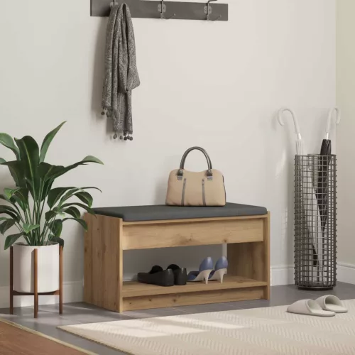 vidaXL Előtér pad Kézműves Tölgy 83 x 38 x 45 cm Műanyag Fa és Szövet