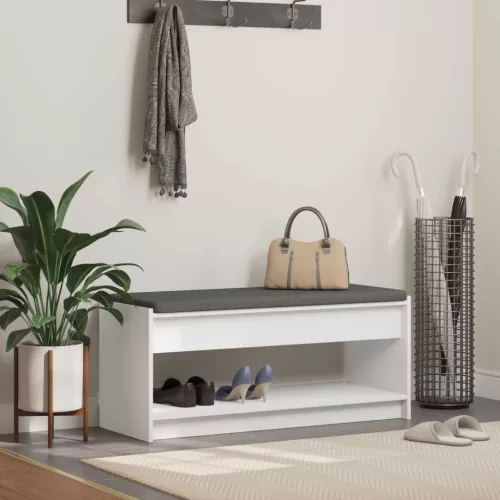 Előtér pad párnával polcokkal tárolóval Fehér 103 x 38 x 45 cm