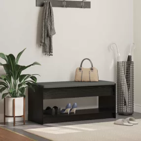   Előtér pad párnával polcokkal Fekete tölgy 103 x 38 x 45 cm
