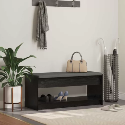 Előtér pad párnával polcokkal Fekete tölgy 103 x 38 x 45 cm