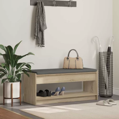 Előtér pad párnával polcokkal Sonoma tölgy 103 x 38 x 45 cm