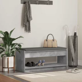   Előtér pad párnával polcokkal Beton Szürke 103 x 38 x 45 cm
