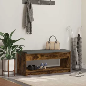   Előtér pad párnával polcokkal Füstölt tölgy 103 x 38 x 45 cm