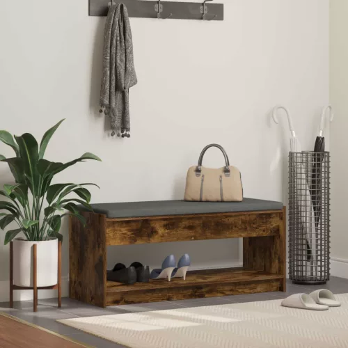 Előtér pad párnával polcokkal Füstölt tölgy 103 x 38 x 45 cm