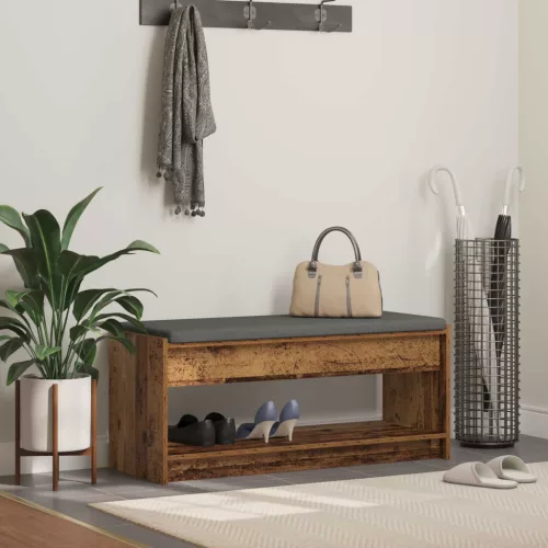 Előtér pad párnával polcokkal Öreg fa 103 x 38 x 45 cm