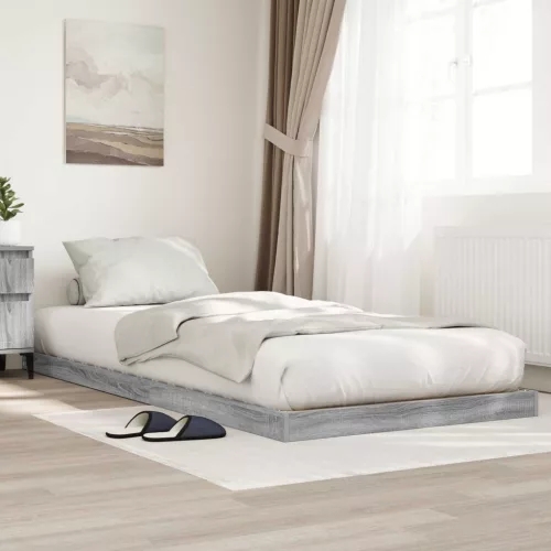 vidaXL Földi ágykeret Szürke Sonoma 86,5 x 200 cm Faanyag