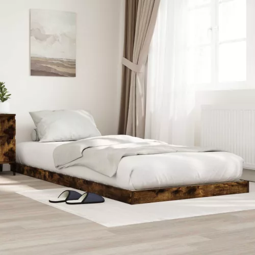 vidaXL Földi ágykeret Füstölt tölgy 96,5 x 200 cm Faanyag
