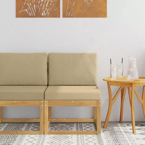 Kültéri kanapé szett Fehér és Bézs 59 x 63 x 73 cm Tömör Akácfa