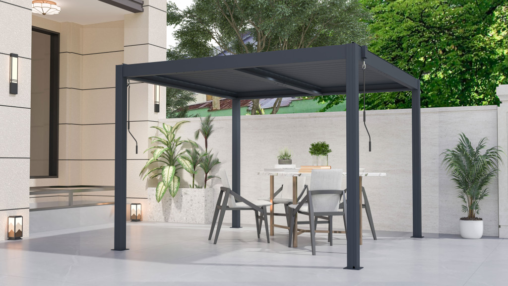 Bioklimatikus pergola G21 Austin 3×3 m, antracit színű alumínium