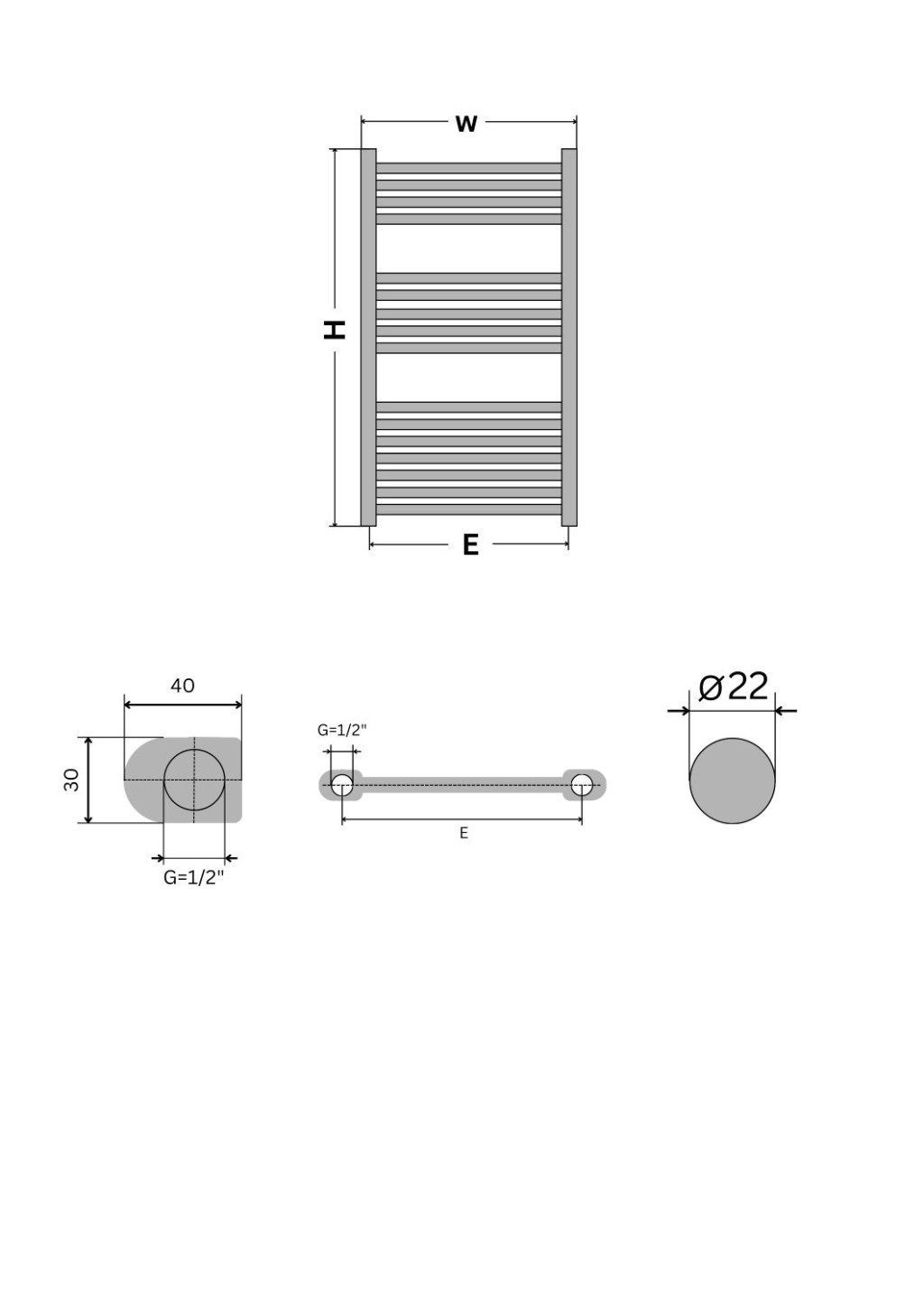 Törölközőszárító radiátor - Viva Platinum Therm - EGYENES - fehér - 600 x 1000 mm