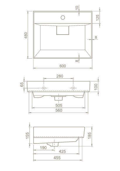 TMP TRIO 60 álló fürdőszobabútor - CeraStyle SHARP - 37100 mosdóval - 60 x 48 cm