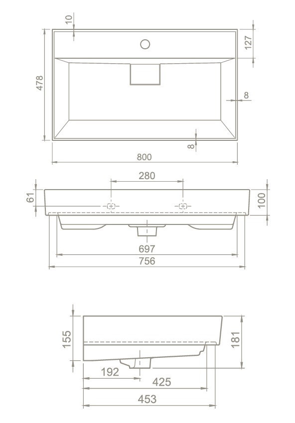 TMP LUX 80 fali fürdőszobabútor - CeraStyle SHARP FEKETE mosdóval - 80 x 48 cm