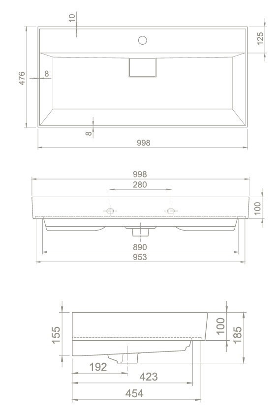 TMP LUX 100 fali fürdőszobabútor - CeraStyle SHARP 37500 mosdóval - 100 x 48 cm