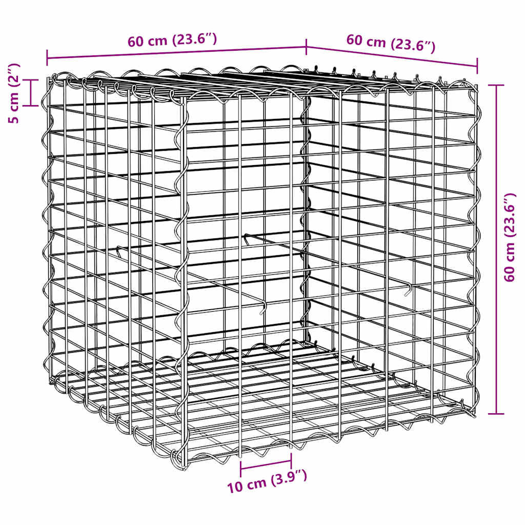 kocka alakú acélhuzal gabion magaságyás 60 x 60 x 60 cm