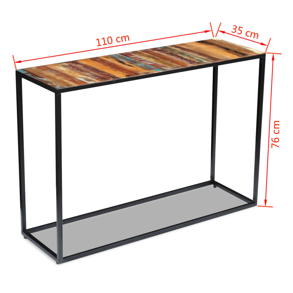 tömör újrahasznosított fa konzolasztal 110 x 35 x 76 cm
