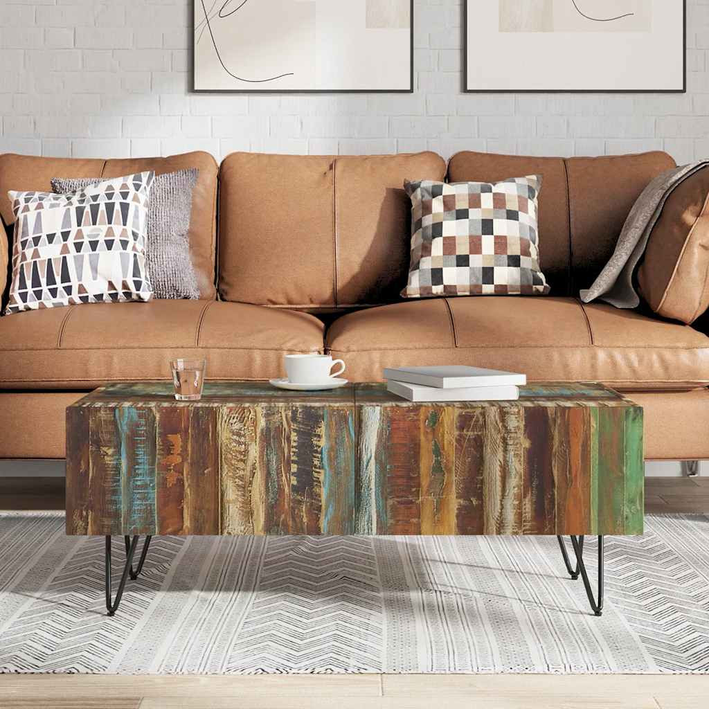tömör újrahasznosított fa dohányzóasztal 100 x 50 x 38 cm tömör újrahasznosított fa dohányzóasztal 100 x 50 x 38 cm