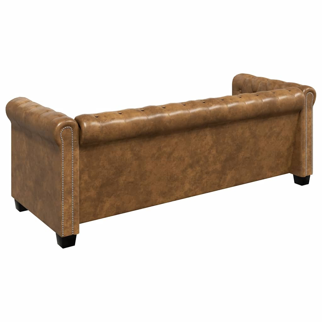3 személyes barna műbőr Chesterfield kanapé