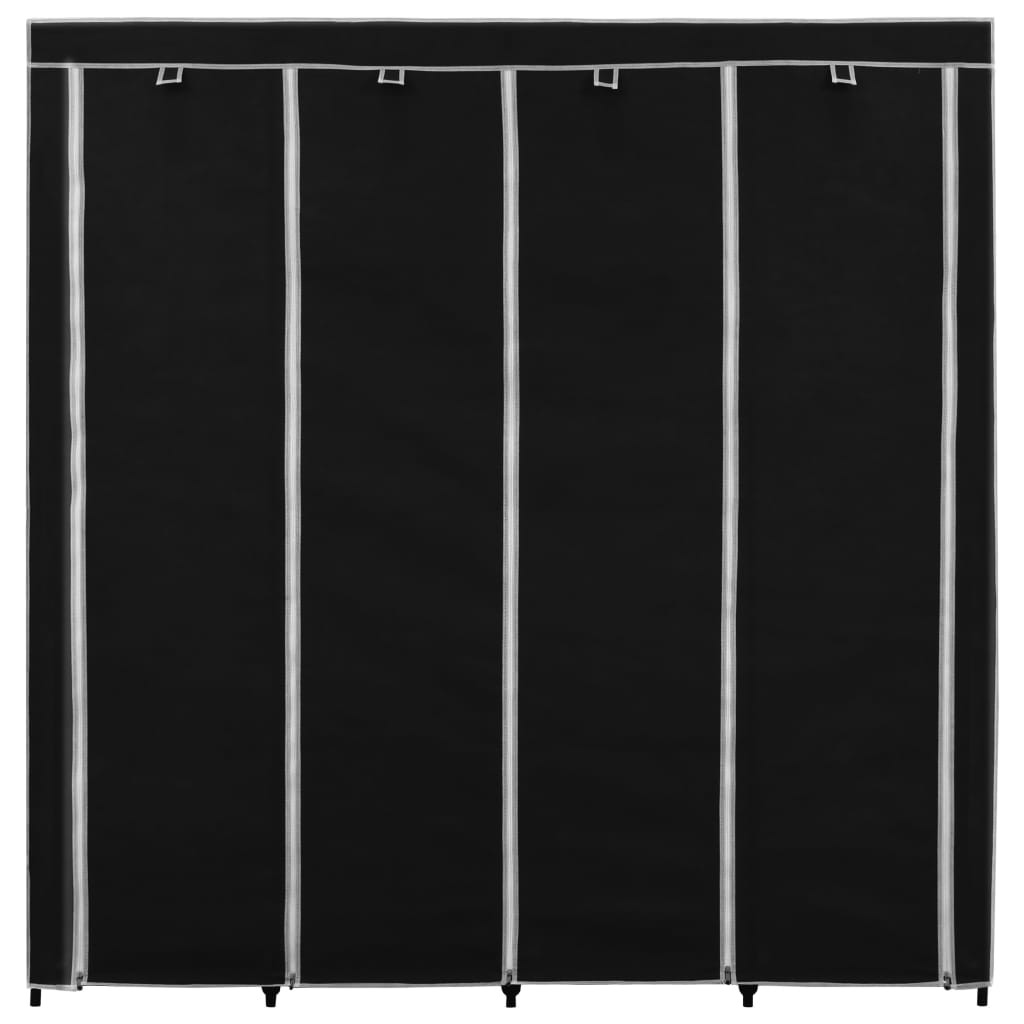 fekete ruhásszekrény 4 tárolórekesszel 175 x 45 x 170 cm