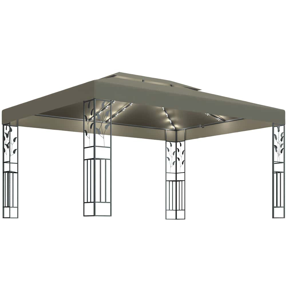 tópszínű dupla tetős pavilon LED fényfüzérrel 3 x 4 m