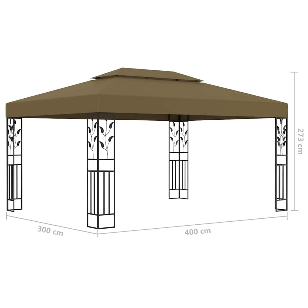 tópszínű dupla tetős pavilon LED fényfüzérrel 3 x 4 m