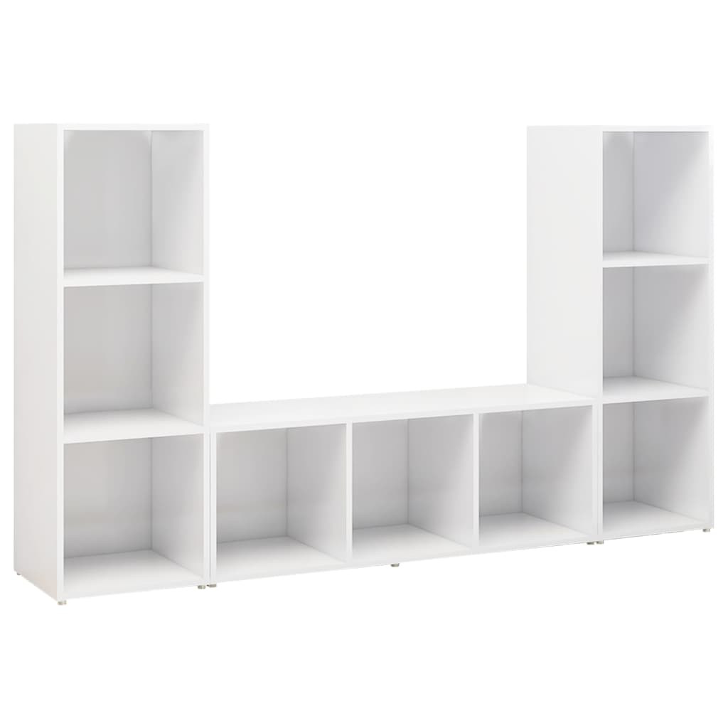 3 db fehér szerelt fa TV-szekrény 107 x 35 x 37 cm