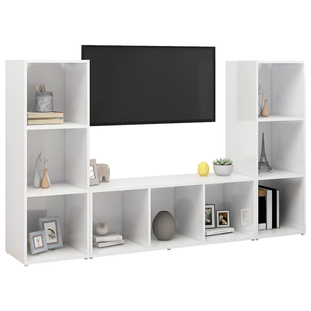 3 db fehér szerelt fa TV-szekrény 107 x 35 x 37 cm