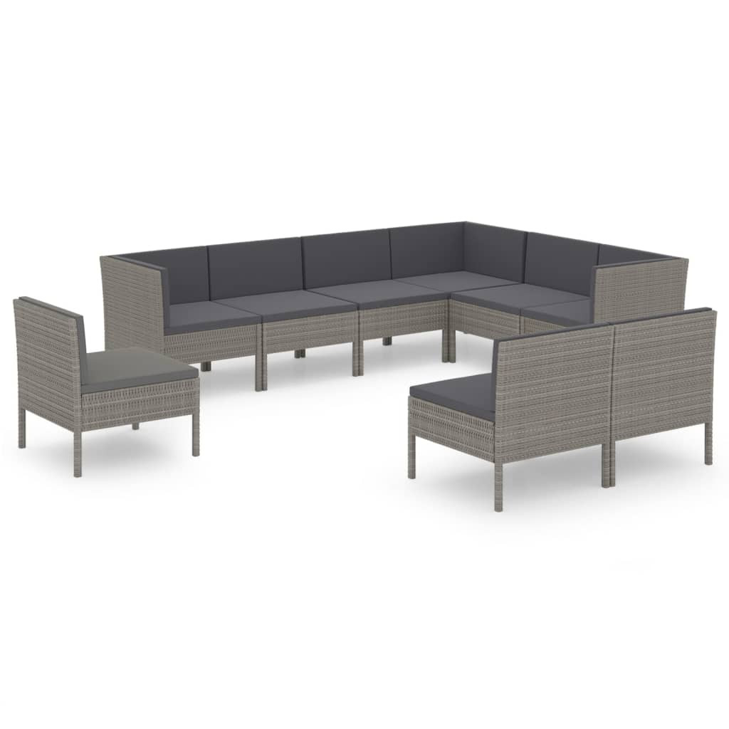 9 részes szürke polyrattan kertibútor-garnitúra párnákkal