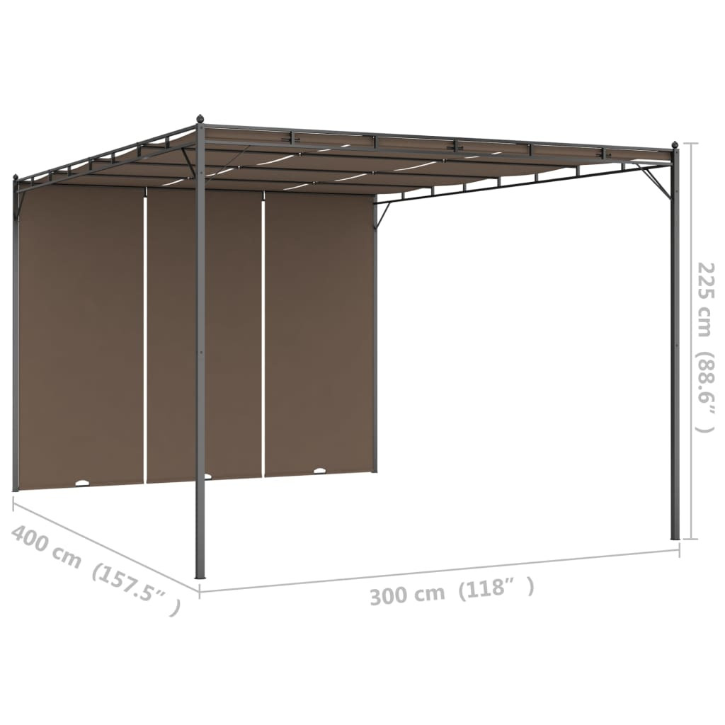 tópszínű kerti pavilon oldalfüggönnyel 4 x 3 x 2,25 m