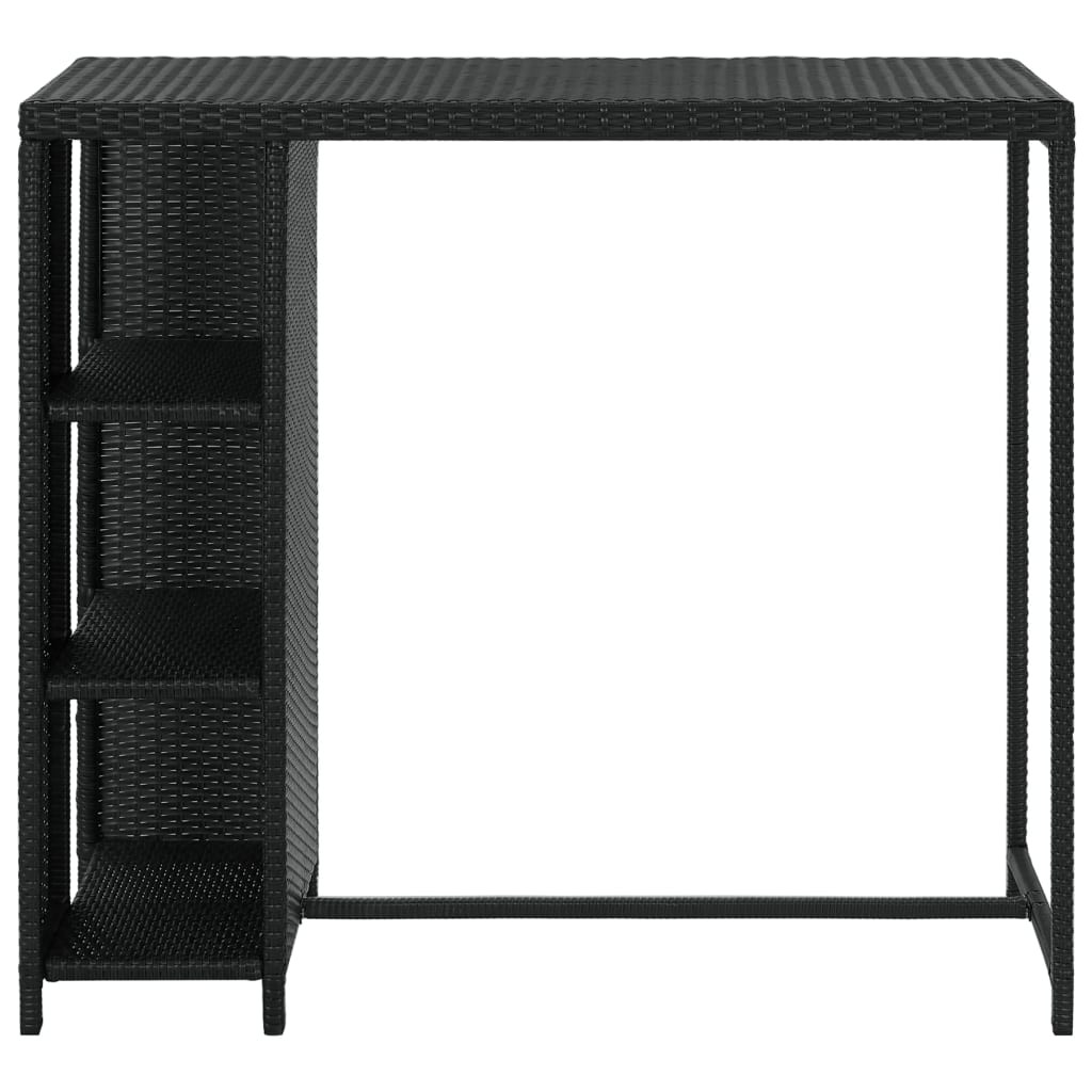 fekete polyrattan bárasztal tárolópolccal 120 x 60 x 110 cm