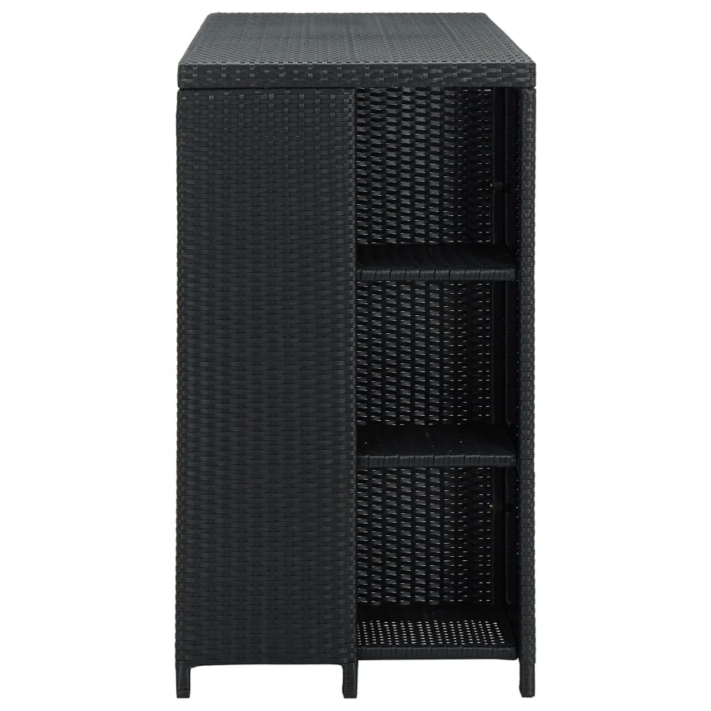 fekete polyrattan bárasztal tárolópolccal 120 x 60 x 110 cm