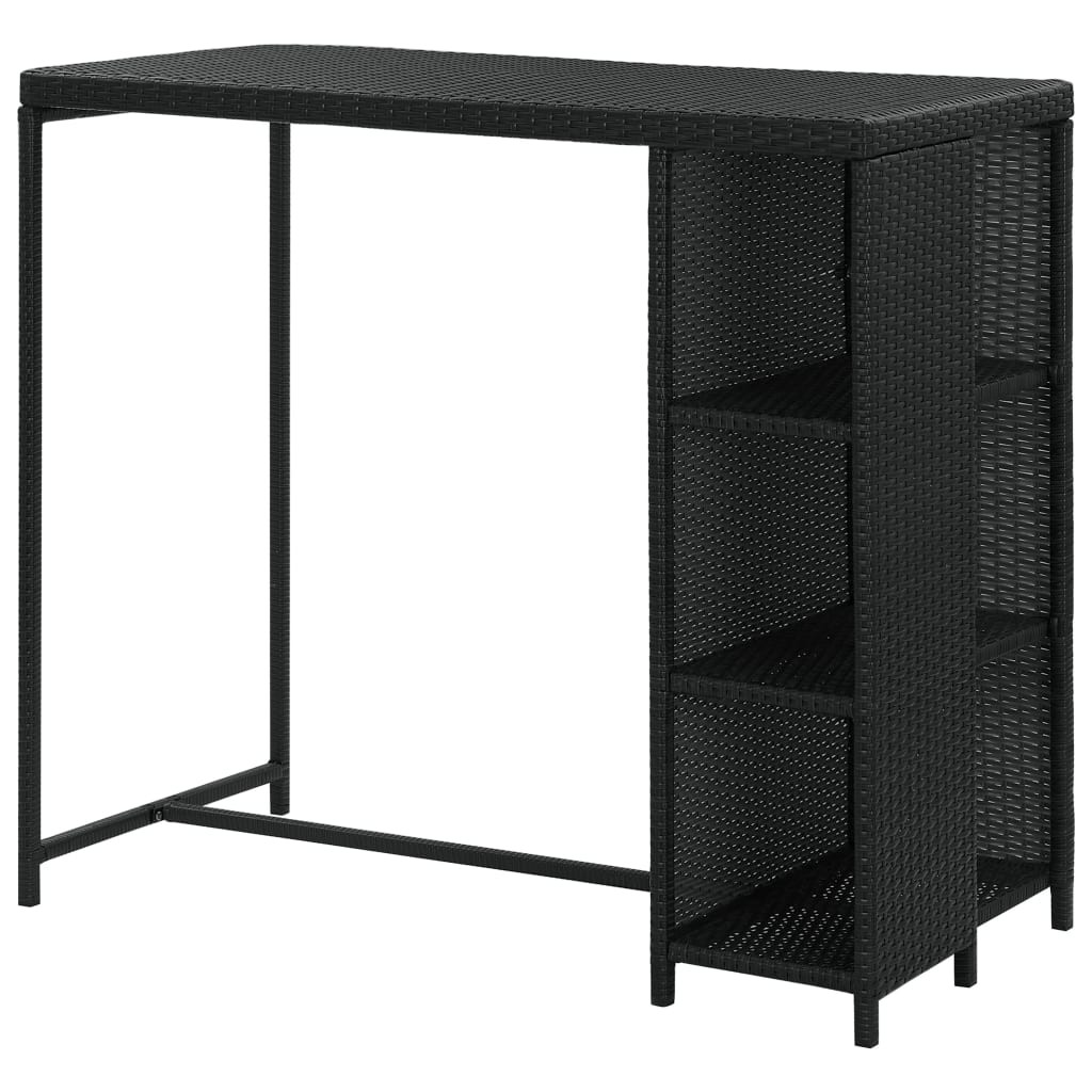 fekete polyrattan bárasztal tárolópolccal 120 x 60 x 110 cm