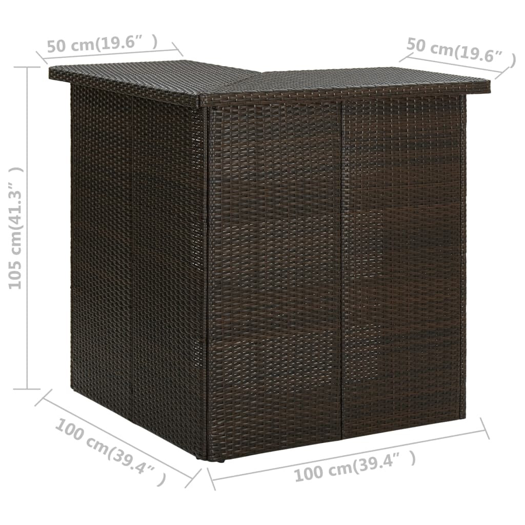 barna polyrattan sarok bárasztal 100 x 50 x 105 cm