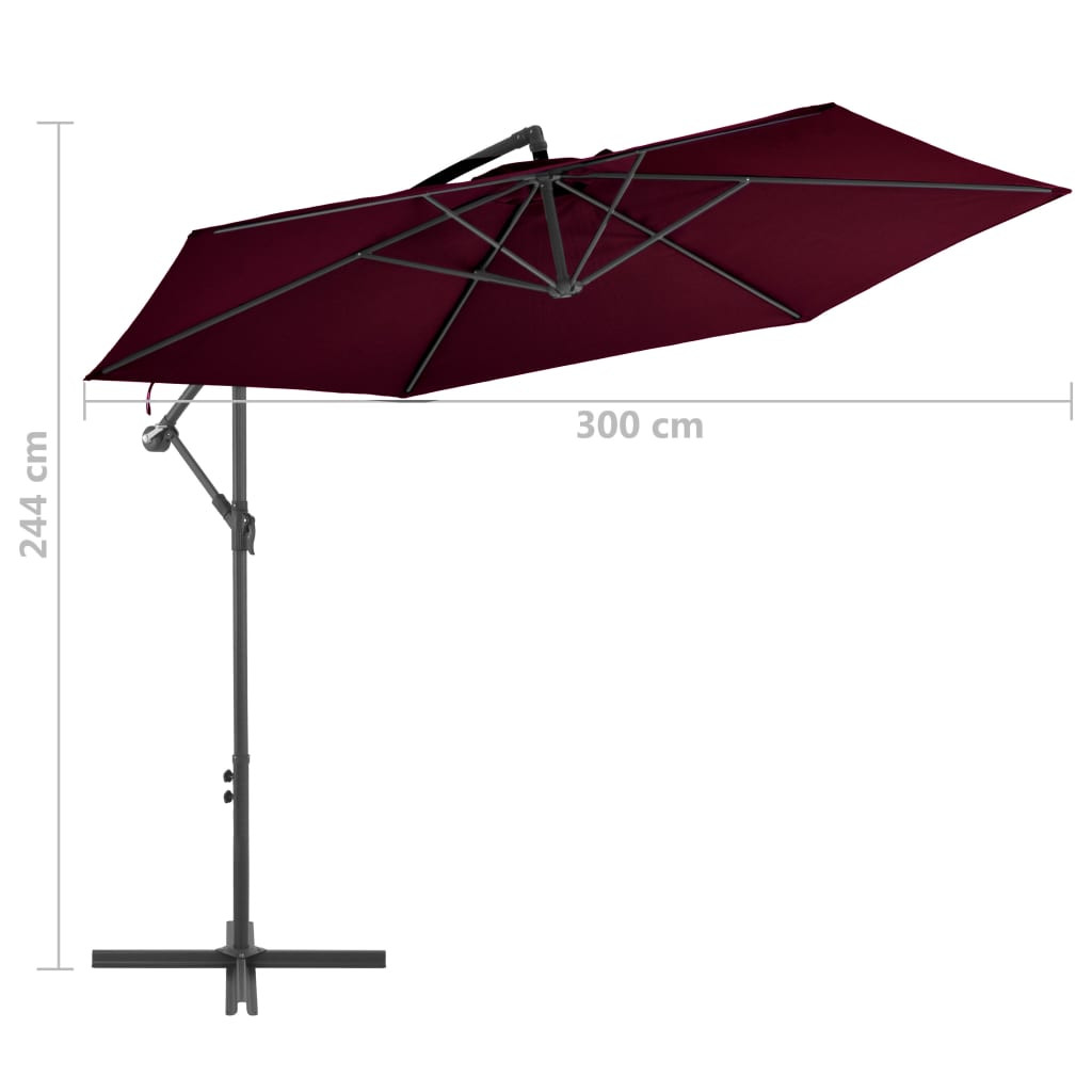 bordó konzolos napernyő alumíniumrúddal 300 cm