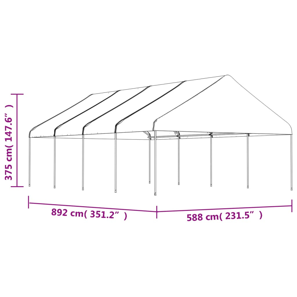 vidaXL fehér polietilén pavilon tetővel 8,92 x 5,88 x 3,75 m