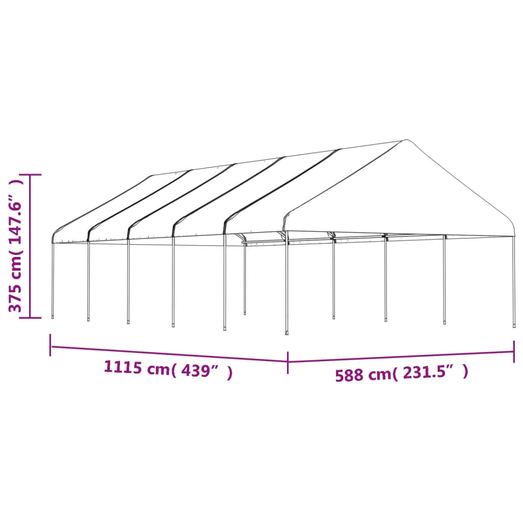 fehér polietilén pavilon tetővel 11,15 x 5,88 x 3,75 m