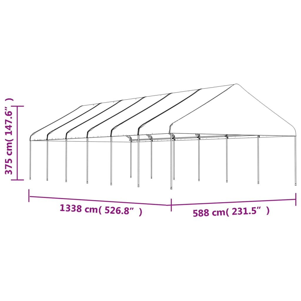 vidaXL fehér polietilén pavilon tetővel 13,38 x 5,88 x 3,75 m