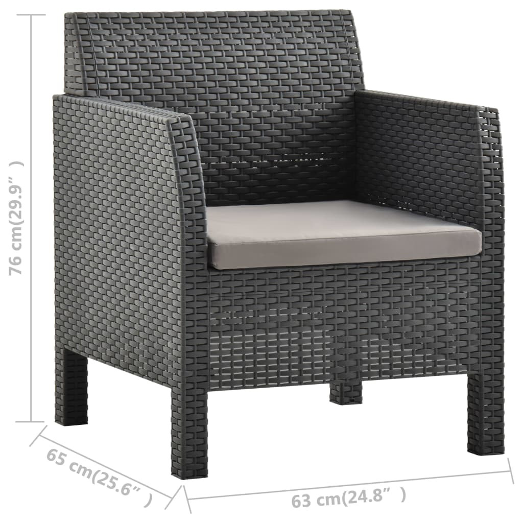 antracitszürke rattan kerti szék párnával 63 x 65 x 76 cm PP rattan