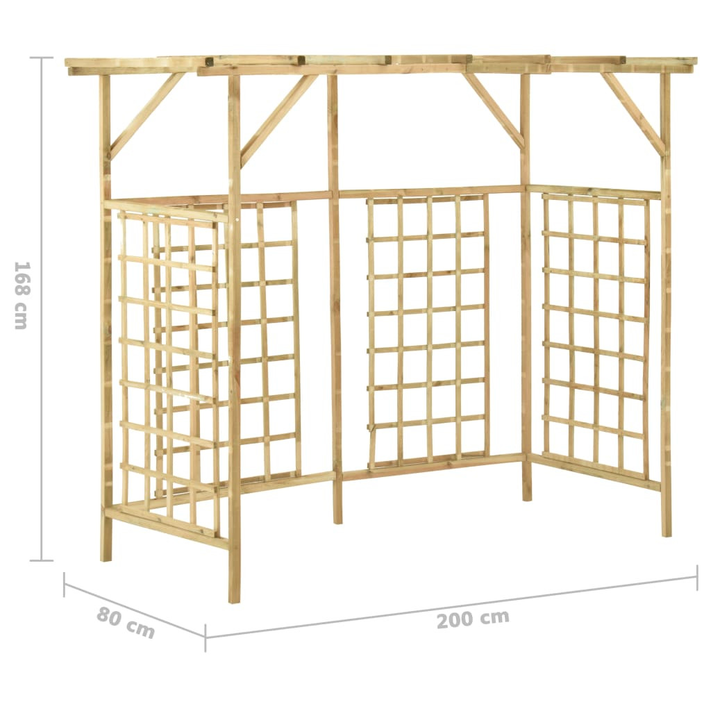 impregnált fenyőfa kerti pergola 3 szemeteskukához