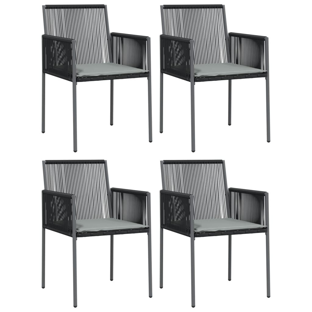 4 db fekete polyrattan kerti szék párnával 54x60,5x83,5 cm