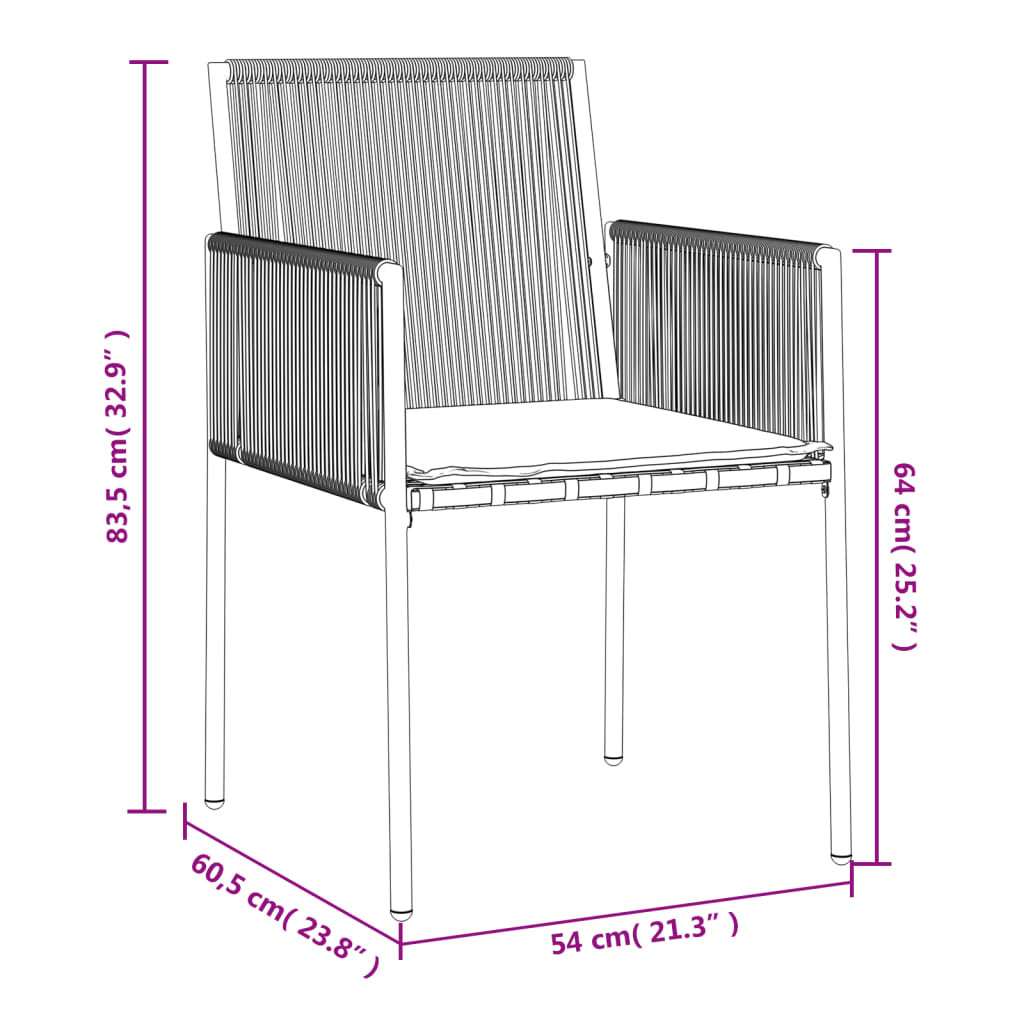 4 db fekete polyrattan kerti szék párnával 54x60,5x83,5 cm