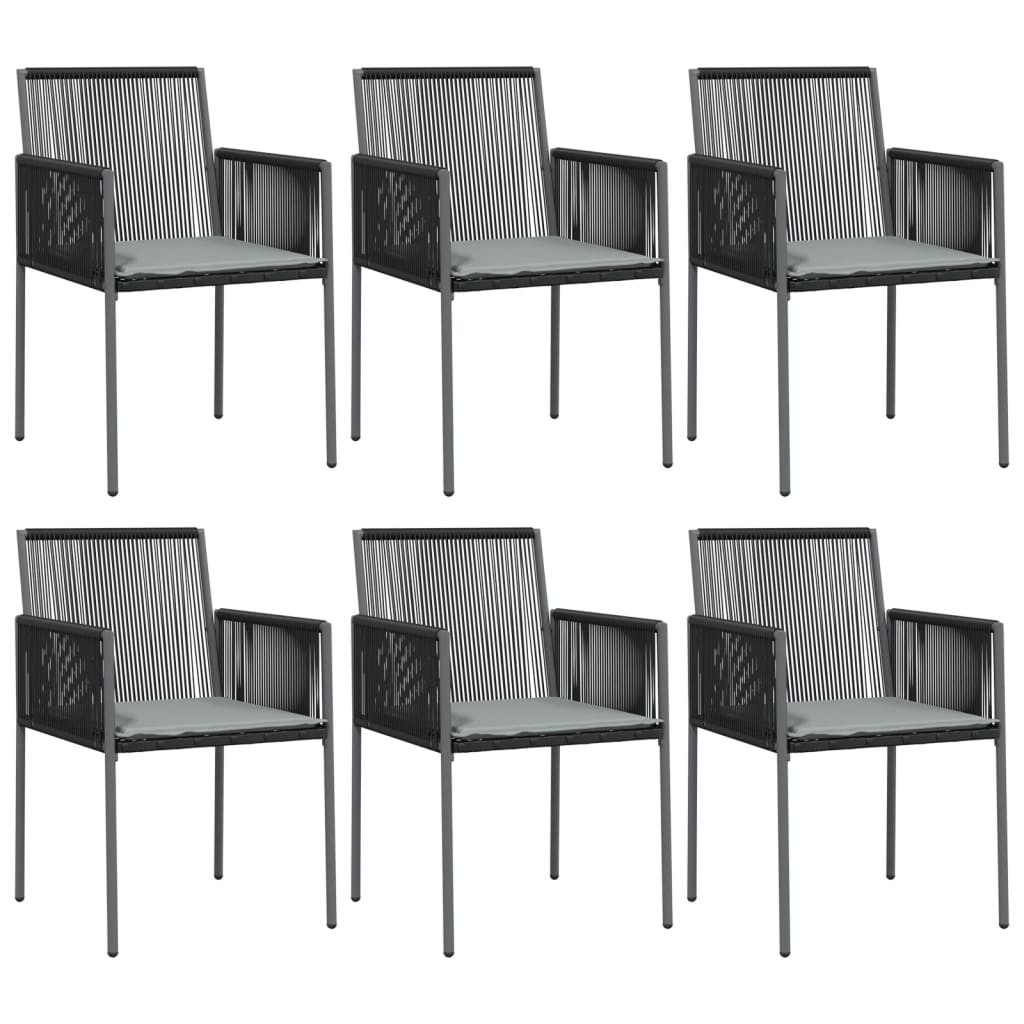 6 db fekete polyrattan kerti szék párnával 54x60,5x83,5 cm