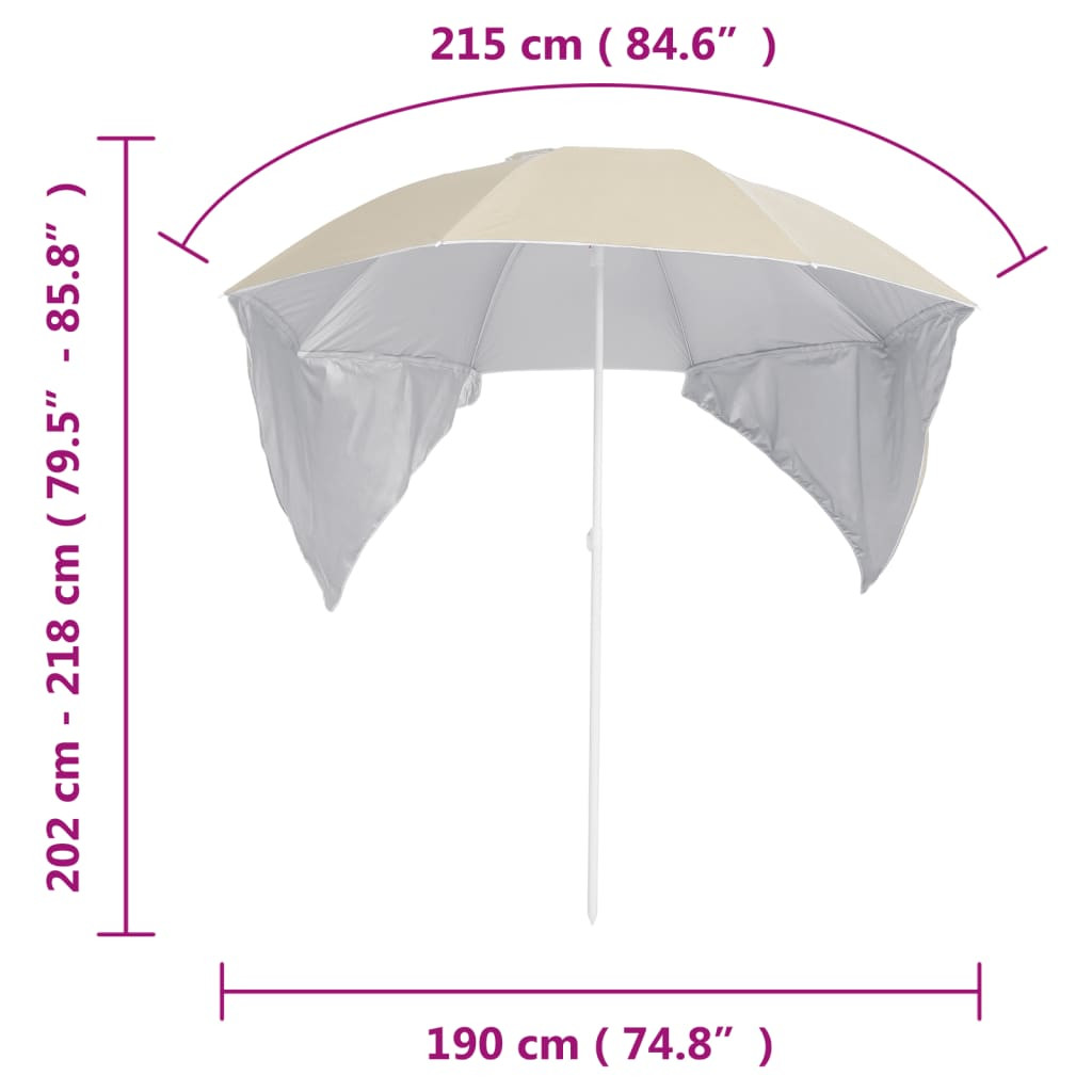 homokszínű strandnapernyő oldalfalakkal 215 cm