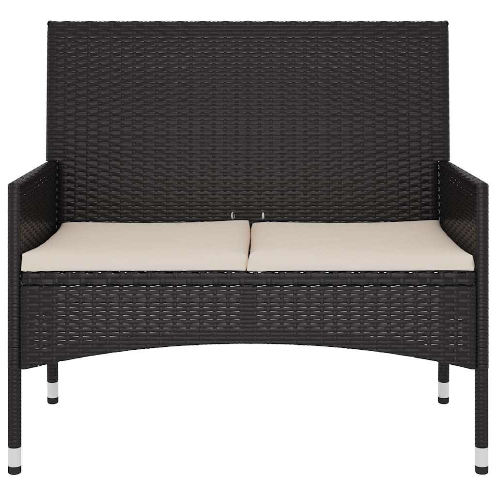 fekete 2 személyes polyrattan kerti pad párnával